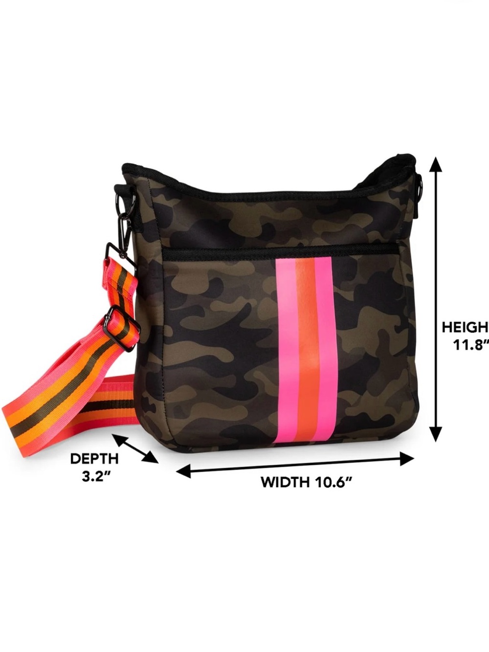 HAUTE SHORE Camo Messenger Bag with Pink & Orange Center Stripe NWOT - Picture 2 of 13